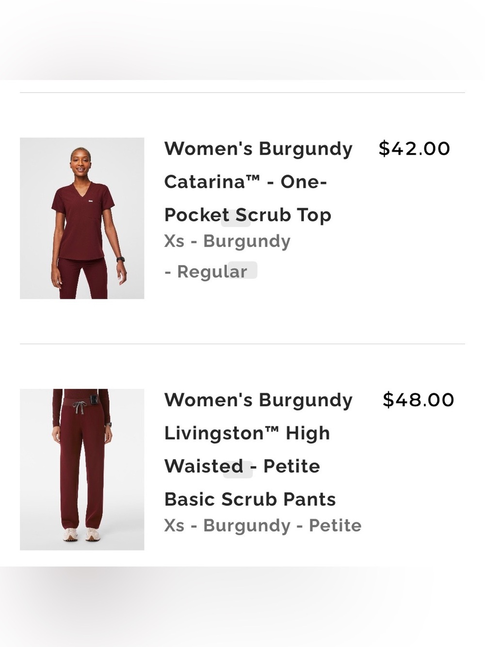 Figs Women's Burgundy v-neck scrunch top and Straight-Leg Scrub Pants